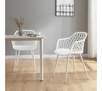 [en.casa] Set di 2 Sedie da Sala Pranzo Poltroncine in Plastica per Salotto Coppia di Sedie con Braccioli e Schienale a Rete Gambe in Metallo Carico max 130 kg - Bianco