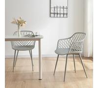 [en.casa] Set di 2 Sedie da Sala Pranzo Poltroncine in Plastica per Salotto Coppia di Sedie con Braccioli e Schienale a Rete Gambe in Metallo Carico max 130 kg - Grigio Chiaro