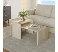 [en.casa] Set di 2 Tavolini Componibili con Piani Rettangolari di Diverse Misure e Altezze 2 Tavoli Bassi da Salotto Caffé Divano per Soggiorno Sala - Color Travertino