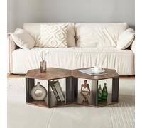 [en.casa] Set di 2 Tavolini con Scomparti Aperti Design Esagonale in Effetto Noce e Nero Posizionabili in Orizzontale o Verticale Tavolini Impilabili Modulari per Salotto Camera