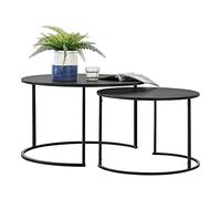 [en.casa] Set di 2 Tavolini da Salotto con Piano Rotondo, Nero | Tavoli Bassi da Caffè, Sovrapponibili, in Ferro, Diverse Misure, per Soggiorno, Studio