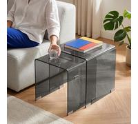 [en.casa] Set di 2 Tavolini In Vetro Temperato di Dimensioni Diverse Tavoli Bassi Laterali Sovrapponibili con Piano Quadrato per Soggiorno Salotto Studio Living - Grigio