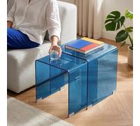 [en.casa] Set di 2 Tavolini In Vetro Temperato di Dimensioni Diverse Tavoli Bassi Laterali Sovrapponibili con Piano Quadrato per Soggiorno Salotto Studio Living - Blu