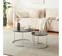 [en.casa] Set di 2 Tavolini Sovrapponbili Tavoli Bassi da Salotto con Piano Rotondo Tavolini da Caffè in Misure Diverse Base Semicircolare in Metallo - Nero/Cromato