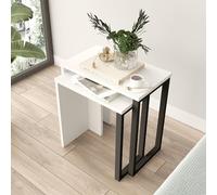 [en.casa] Set di 2 Tavolini Sovrapponibili da Salotto Tavolini da Soggiorno con Piano Rettangolare Tavolini da Caffè in Altezze Diverse - Bianco