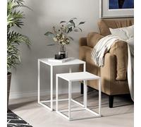 [en.casa] Set di 2 Tavolini Sovrapponibili Tavolini Bassi da Soggiorno con Piano Quadrato Tavolini in Acciaio - Bianco opaco