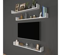 [en.casa] Set di 3 Mensole da Muro (AxLxP) 12 x 120 x 15 cm Consolli Pensili con Piano d'Appoggio a Forma di U - Bianco