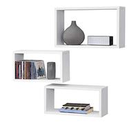 [en.casa] Set di 3 Mensole Rettangolari da Parete di Misure Diverse Ripiani Portaoggetti Modulari Sospesi a Muro per Libri Oggetti Decorativi Soggiorno Ingresso Studio - Bianco