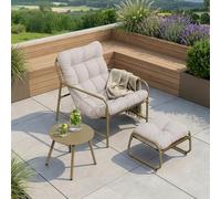 [en.casa] Set di 3 Mobili da Giardino Tavolino Rotondo Poltrona e Poggiapiedi con Cuscini Set di 3 Pezzi da Esterno per Balcone Terrazzo Veranda - Beige/Grigio