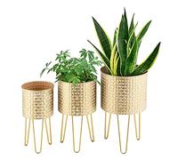 [en.casa] Set di 3 Portavasi in Metallo Supporto per Piante in 3 Altezze Diverse con Coprivaso, Base a Treppiedi - Color Ottone