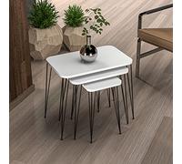 [en.casa] Set di 3 Tavolini Bassi da Divano - Tavolini Sovrapponibili in Dimensioni Diverse Gambe a Forcina in Metallo Piano Quadrato - Bianco