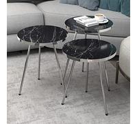 [en.casa] Set di 3 Tavolini Bassi da Salotto in Altezze Diverse 3 Tavolini in Stile Treppiede con Piani Rotondi - Marmo Nero/Argento