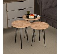 [en.casa] Set di 3 Tavolini Bassi da Salotto - Tavolini in Altezze Diverse Gambe a Forcina in Metallo Piano Rotondo - Effetto Legno/Nero