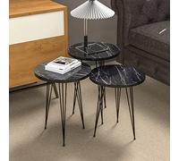 [en.casa] Set di 3 Tavolini Bassi da Salotto - Tavolini in Altezze Diverse Gambe a Forcina in Metallo Piano Rotondo - Marmo Nero