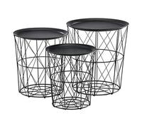 [en.casa] Set di 3 Tavolini Contenitori in Metallo Tavoli Bassi con Base a Cestello Gabbia e Piano Rimovibile Stile Moderno Industriale Dimensioni Diverse - Nero