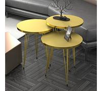 [en.casa] Set di 3 Tavolini da Salotto Tavolini Bassi a Treppiede in Altezze Diverse Gambe a Forcina e Piani Rotondi Ø 38 cm - color Oro