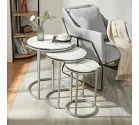 [en.casa] Set di 3 Tavolini da Salotto Tavolini Sovrapponibili con Telaio in Metallo e Piano Rotondo in Effetto Marmo Bianco