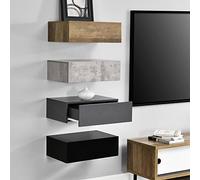 [en.casa] Set di 4 Comodini Sospesi Mensole da Parete con Cassetto Mobiletti Salvaspazio in 4 Colori Diversi 46x30x15 cm Effetto Legno/Effetto Cemento/Grigio Scuro/Nero Lucido