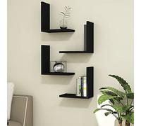 [en.casa] Set di 4 Mensole da Muro a Forma di L (AxLxP) 30 x 30 x 16 cm Piani Pensili Portaoggetti Consolle Portapiante da Parete - Nero