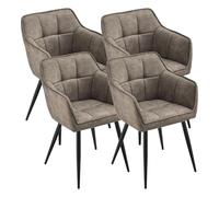 [en.casa] Set di 4 Poltrone Sedie per Sala Pranzo Studio Poltroncine con Braccioli e Schienale Poltrone in Stile Trapuntato Rivestimento in Tessuto Effetto Velluto - Color Tortora