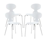 [en.casa] Set di 4 Sedie da Sala Pranzo con Scocca in Multistrato di Betulla e Gambe in Metallo Color Cromo Sedie Impilabili per Cucina Sala Riunioni - Bianco
