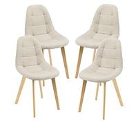 [en.casa] Set di 4 Sedie Imbottite per Sala di Pranzo/Attesa/Salotto/Studio - 4 Sedie in Stile Trapuntato - Rivestimento in Tessuto, Gambe in Legno di Faggio - Beige