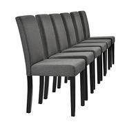 [en.casa] Set di 6 Sedie Imbottite da Sala Pranzo con Gambe in Legno Massiccio Rivestimento in Tessuto per Cucina Salotto Ufficio - Grigio Scuro