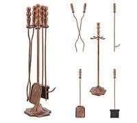 [en.casa] Set di Attrezzi da Caminetto, Kit in Metallo per Camino Composto di Paletta, Scopino, Attizzatoio, Pinza e Supporto - Color Bronzeo