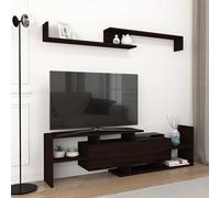 [en.casa] Set di Mobile Porta TV e Mensola da Parete Stand Multimediale con Scomparto Chiuso e Vani Aperti Pensile a 2 Ripiani per Soggiorno Camera da Letto - Nero