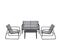 [en.casa] Set di Mobili da Giardino 2 Sedie Tavolino con Piano in Vetro e Divano a 2 Posti con Schienale e Braccioli Set Salotto da Esterno con Telaio in Acciaio - Grigio Chiaro/Nero