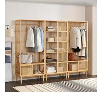 [en.casa] Set di Mobili in Bambù Composto di 2 Armadi Aperti per Guardaroba con Asta Porta Abiti e 1 Scaffale da Terra con 5 Scomparti Semiaperti - color Naturale