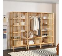 [en.casa] Set di Mobili in bambù Composto di Armadio Aperto per Guardaroba con Asta Porta Abiti e 2 Scaffali da Terra con 5 Scomparti Semiaperti - Color Naturale