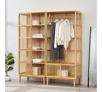 [en.casa] Set di Mobili in bambù Composto di Armadio Aperto per Guardaroba con Asta Porta Abiti e Scaffale da Terra con 5 Scomparti Semiaperti - Color Naturale
