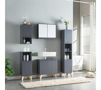 [en.casa] Set Mobili da Bagno Arredo Completo 5 Elementi Armadietto da Terra Mobile a Colonna Sottolavabo Pensile Armadio da Parete con Ante a Specchio - Grigio
