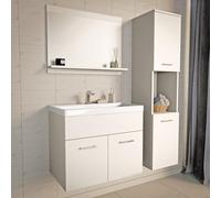[en.casa] Set Mobili da Parete per Bagno Mobile Sottolavabo con Lavabo in Ceramica Armadio a Colonna a 2 Ante e Vano Aperto Specchio Rettangolare con Mensola - Bianco