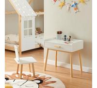 [en.casa] Set Mobili per Bambini Tavolo con Cassetto e Sedia con Schienale Arredo a Misura di Bimbi per Cameretta Area Gioco- Legno Naturale/Bianco