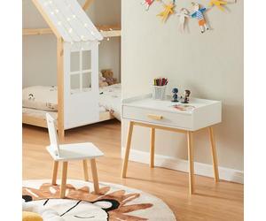 [en.casa] Set Mobili per Bambini Tavolo con Cassetto e Sedia con Schienale Arredo a Misura di Bimbi per Cameretta Area Gioco- Legno Naturale/Bianco