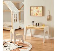 [en.casa] Set Mobili per Cameretta Tavolo con Cassetto e Sedia per Bambini Arredo a Misura di Bimbi in Legno Naturale e MDF Bianco Mobili in Stile Montessori