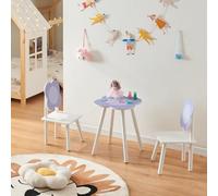 [en.casa] Set Mobili per Cameretta Tavolo e 2 Sedie per Bambini Arredo a Misura di Bimbi Mobili con Design Floreale - Bianco/Viola