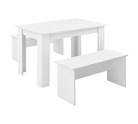 [en.casa] Set per Sala da Pranzo Tavolo Rettangolare 110 x 70 cm e 2 Panche per 4 Persone Set Minimalista per Cucina Bar - Bianco