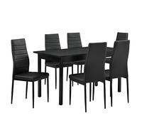 [en.casa] Set Sala da Pranzo a 6 Posti Tavolo Rettangolare 140x60 cm con Gambe in Acciaio e 6 Sedie Ergonomiche Imbottite con Rivestimento in Similpelle - Nero