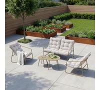 [en.casa] Set Salotto di 5 Mobili da Giardino Beige | 2 Tavolini Rotondi di Diverse Misure, 2 Poltrone e Divano con Cuscini, Set da Esterno, Per Balcone Terrazzo Patio