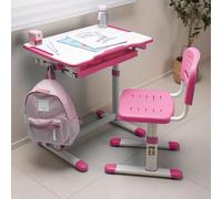 [en.casa] Set Studio Disegno per Cameretta composto di Scrivania e Sedia Regolabili in Altezza Piano Tavolo Inclinabile e Cassetto Set Mobili per Bambini - Rosa/Bianco
