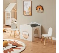 [en.casa] Set Tavolo e Sedie per Bambini Tavolino a Forma di Casetta con Lavagne Inclinate Arredo Creativo Mobili per Cameretta a Misura di Bimbi - Bianco