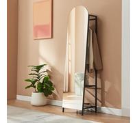 [en.casa] Specchio a Figura Intera con Appendiabiti Stand Porta Abiti con Specchio da Terra Ripiani Barra Porta Vestiti per Ingresso Camera da Letto 165 x 40 x 35 cm - Nero