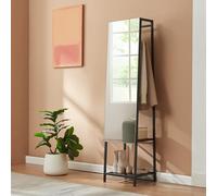 [en.casa] Specchio a Figura Intera con Appendiabiti Stand Porta Abiti Specchio Rettangolare da Terra Ripiani Barra Porta Vestiti per Ingresso Camera da Letto 160 x 40 x 35 cm - Nero