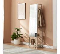 [en.casa] Specchio a Figura Intera con Appendiabiti Stand Porta Abiti Specchio Rettangolare da Terra Ripiani Barra Porta Vestiti per Ingresso Camera da Letto 160 x 40 x 35 cm - Avena Oatmeal