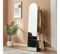 [en.casa] Specchio a Figura Intera con Stand Barra Appendiabiti Specchio Ovale da Terra e Vano Porta Oggetti Vestiti Cappotti per Ingresso Camera da Letto Guardaroba 165x40x51 cm - Nero