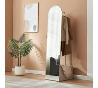 [en.casa] Specchio a Figura Intera con Stand Barra Appendiabiti Specchio Ovale da Terra Vano Porta Oggetti Vestiti Cappotti per Ingresso Camera da Letto Guardaroba 165x40x51 cm - Avena Oatmeal