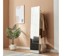 [en.casa] Specchio a Figura Intera con Stand Barra Appendiabiti Specchio Rettangolare da Terra e Vano Porta Oggetti Vestiti per Ingresso Camera da Letto Guardaroba 165x40x51 cm - Avena Oatmeal